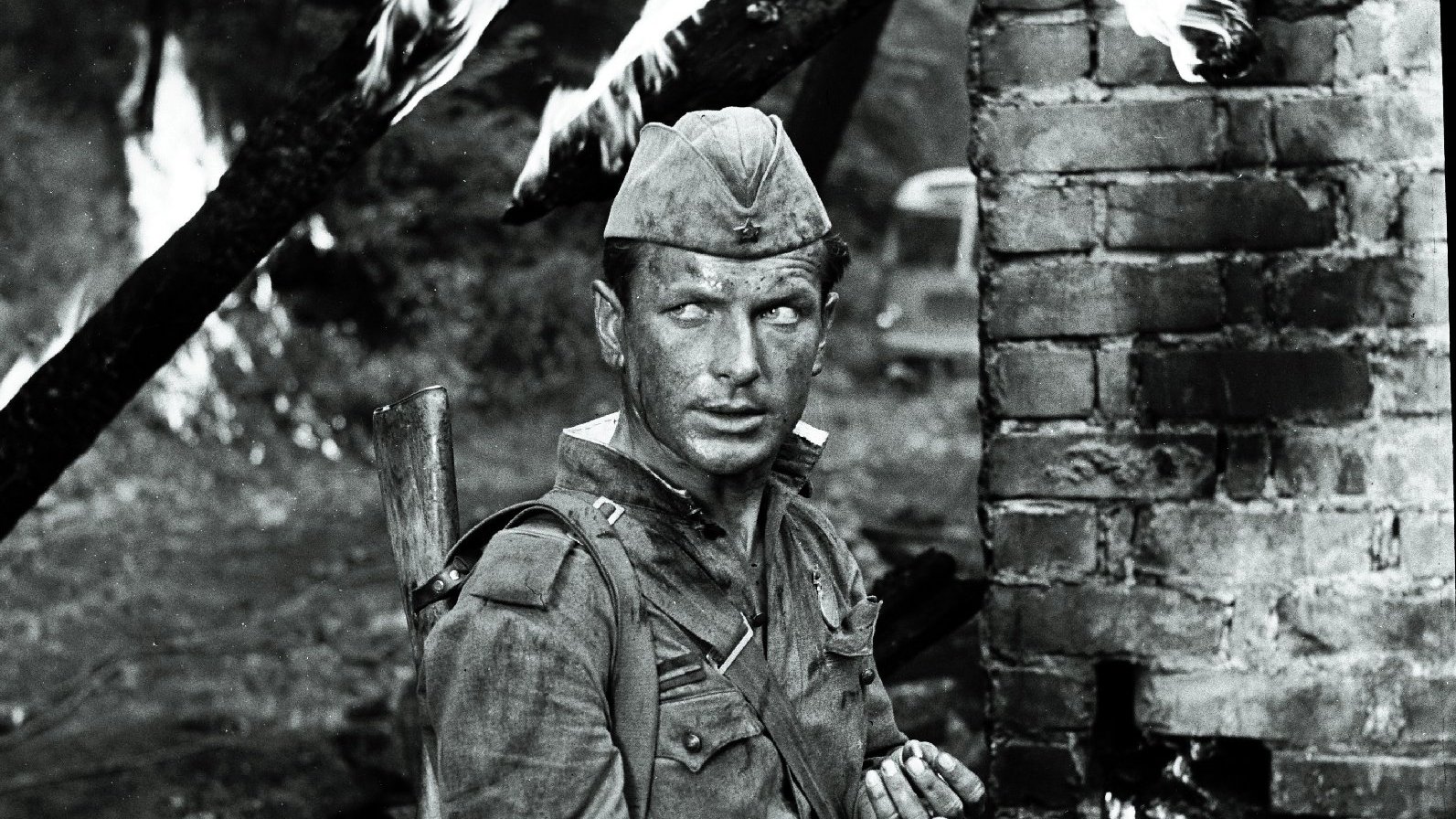Men in Soldier's Overcoats Background